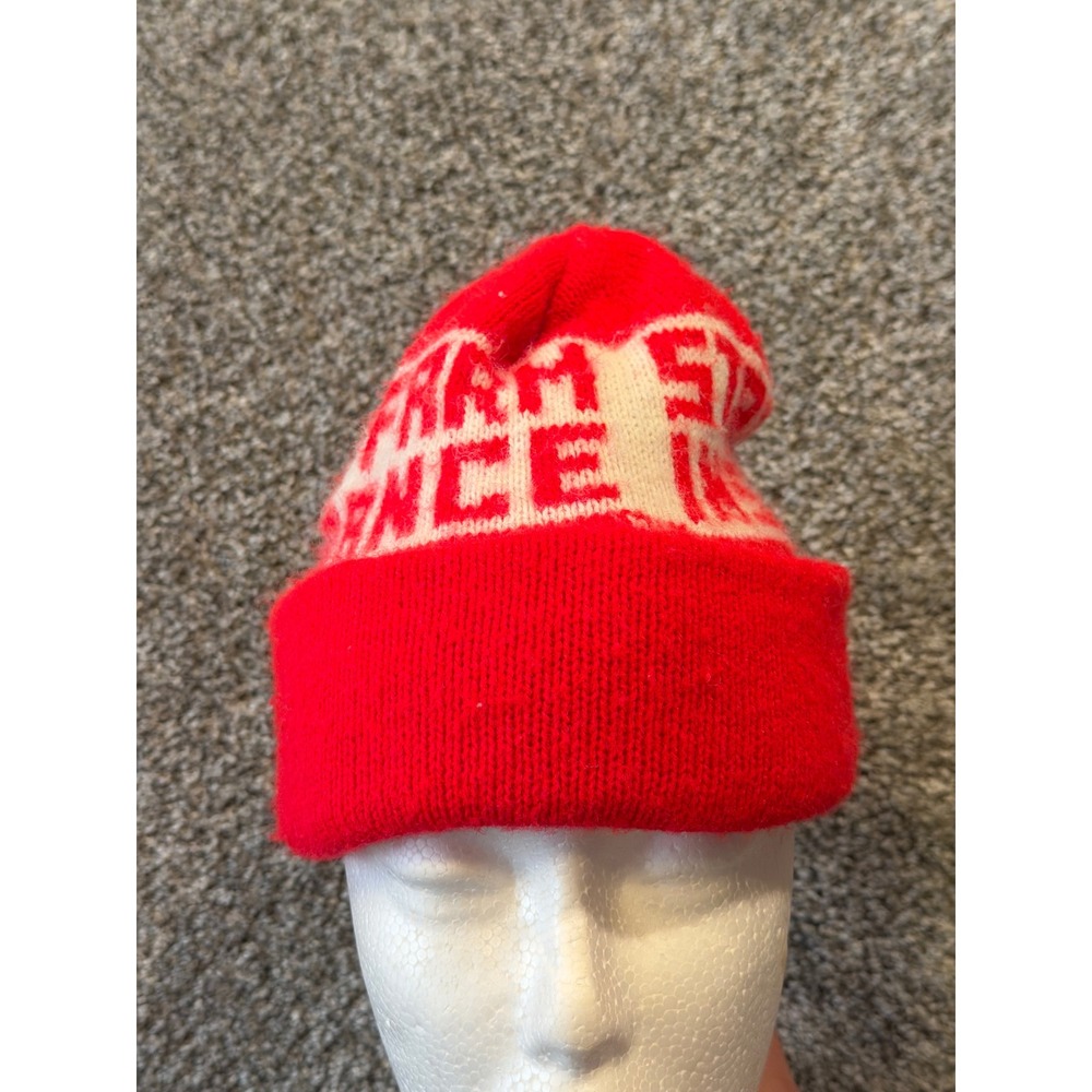 Vintage Beanie Mens OS Red State Farm Insurance‎ Knit Cuffed Hat Good Neighbor